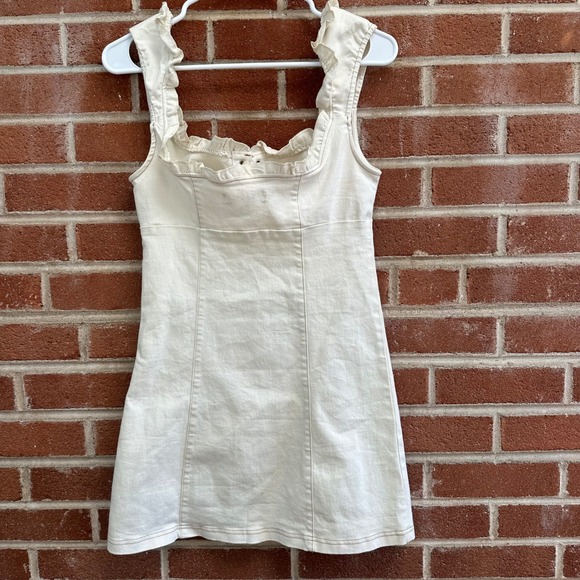 Urban Outfitters Ruffle Strap Dress Lace‎ Up Beige Mini Dress Medium - Picture 5 of 12